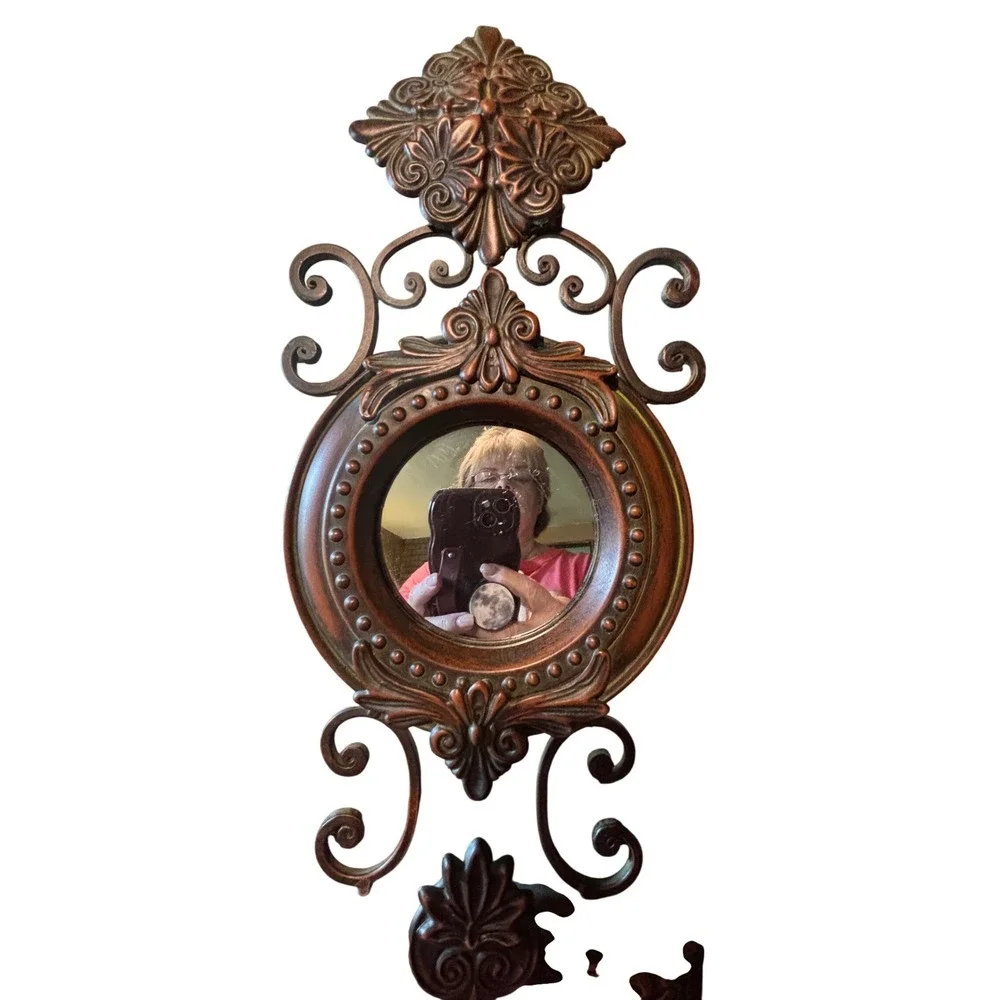 Vintage Bronze Tiered Wall Mirror 3-Frame Ornate Scrollwork Victorian Decor